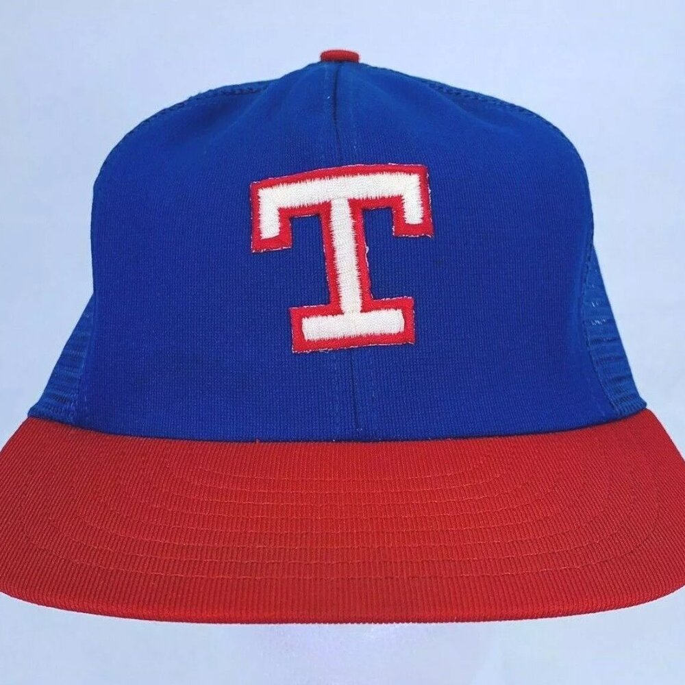 Vintage Texas Rangers Snapback Trucker Baseball Hat Cap Blue Red MLB VTG